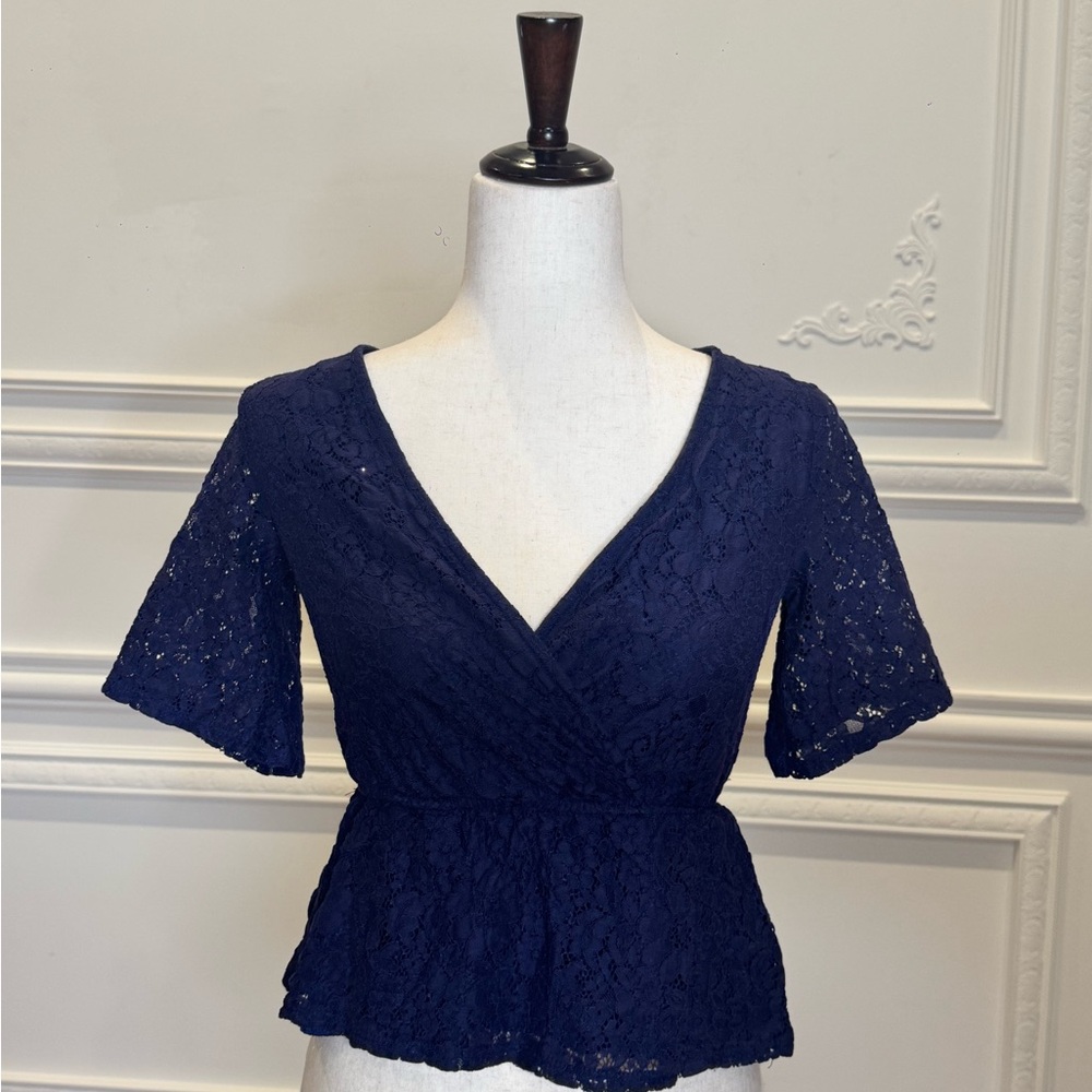 Trixxi Navy Lace Peplum Blouse